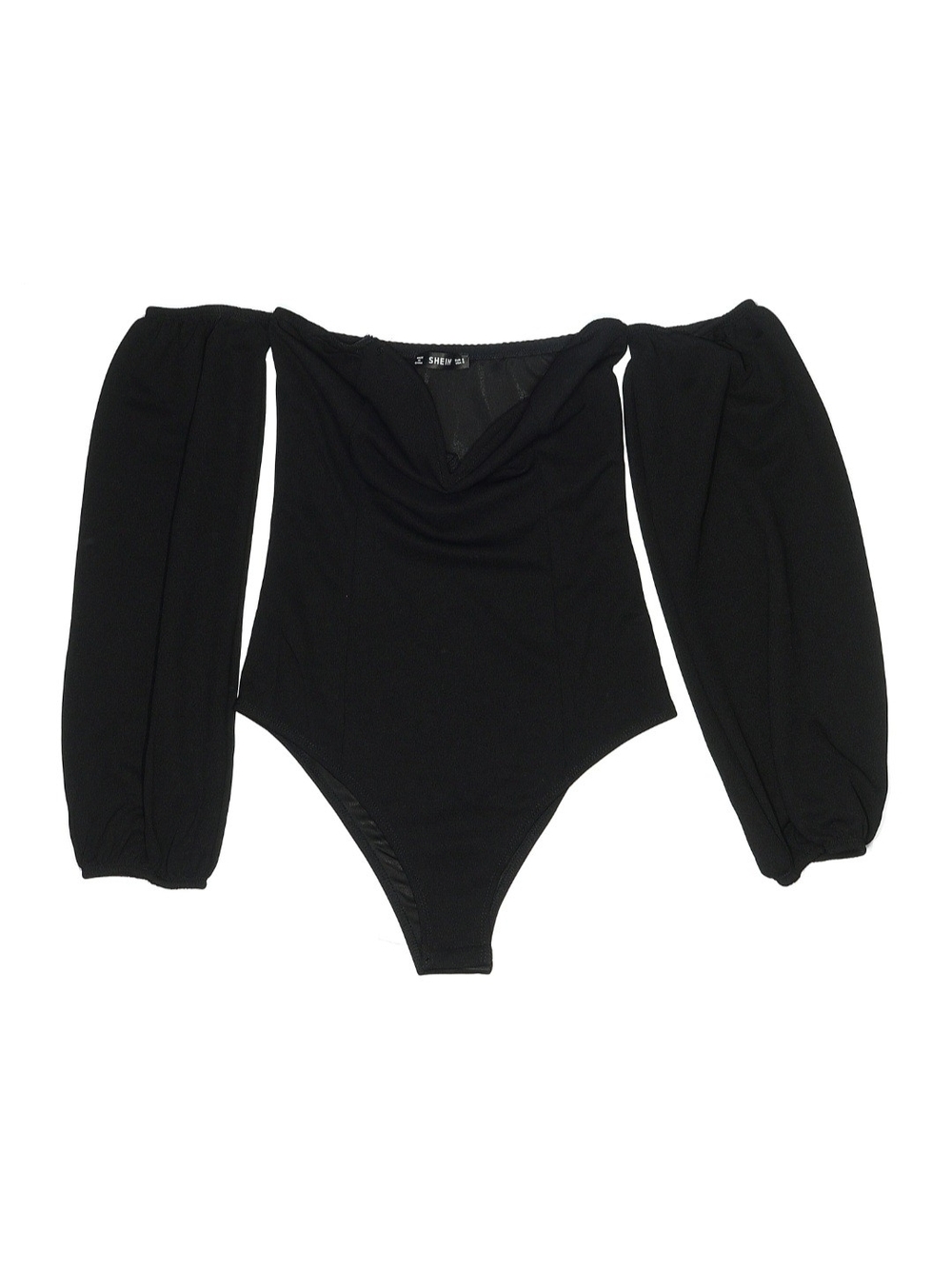 SHEIN Black Off-Shoulder Puff Sleeve One-Piece Bodysuit